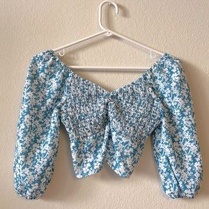 Blue and White Floral Blouse